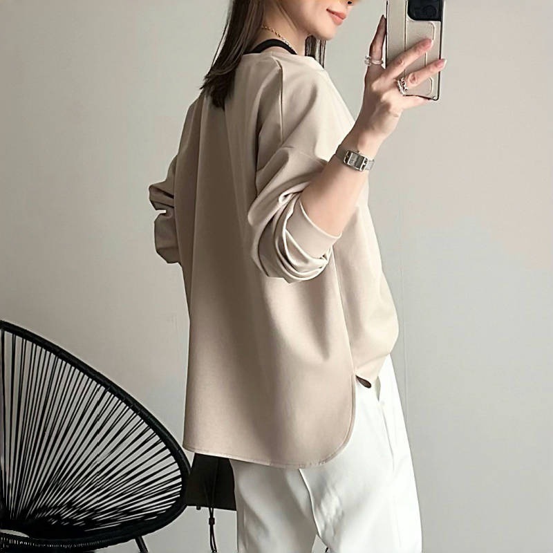 フォーマルカジュアル 参観日に最適 上品長袖ブラウス ゆったりシャツ レディース