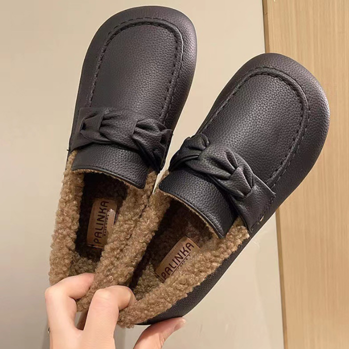 フォーマルカジュアル 参観日対応 裏起毛ぺたんこ靴 防寒もこもこローファー