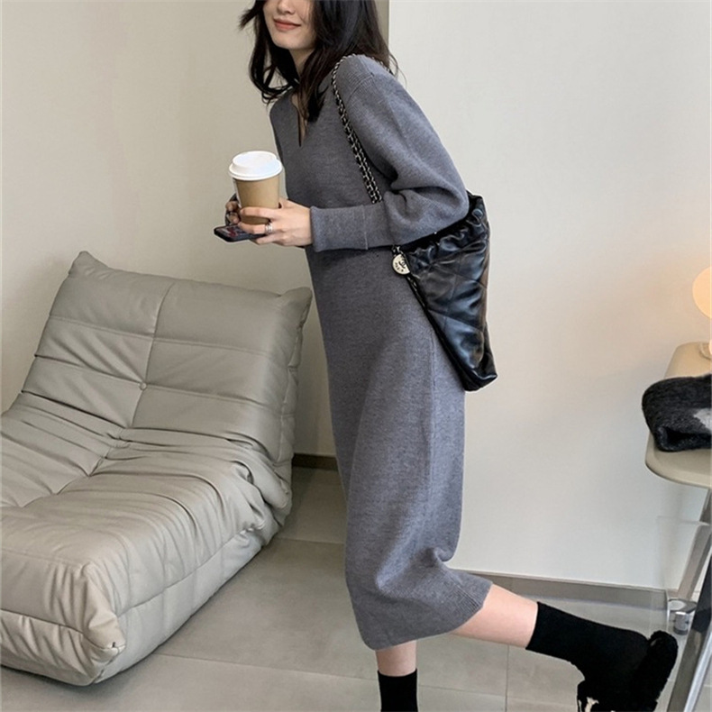 フォーマルカジュアル 通勤用ニット編みワンピース長袖きれいめ体型カバー新作