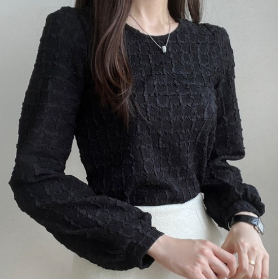 フォーマルカジュアル 通勤用レース編み長袖プルオーバー上品ベージュ