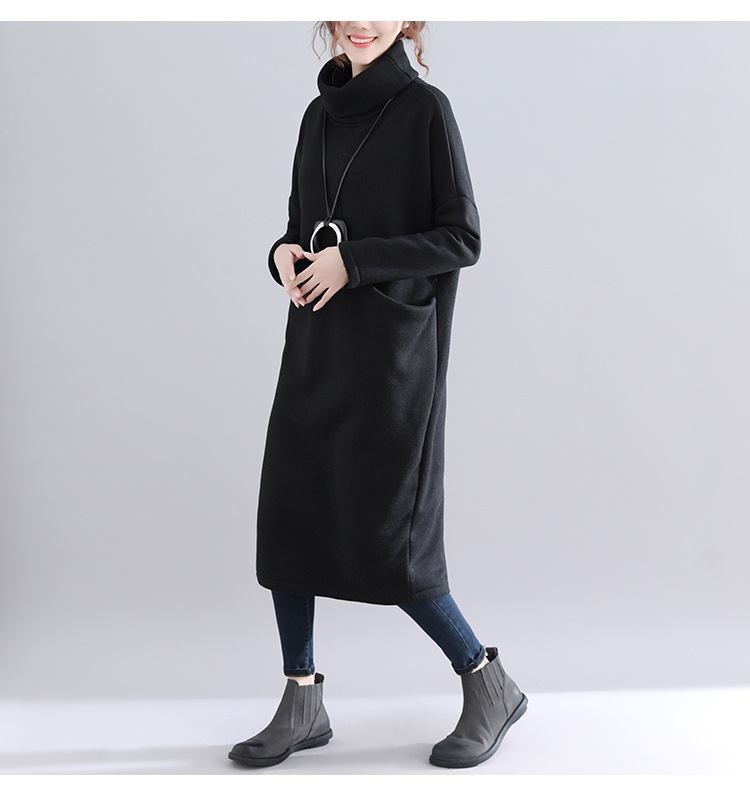 フォーマルカジュアル 通勤用裏起毛タートルネックワンピース ポケット付き