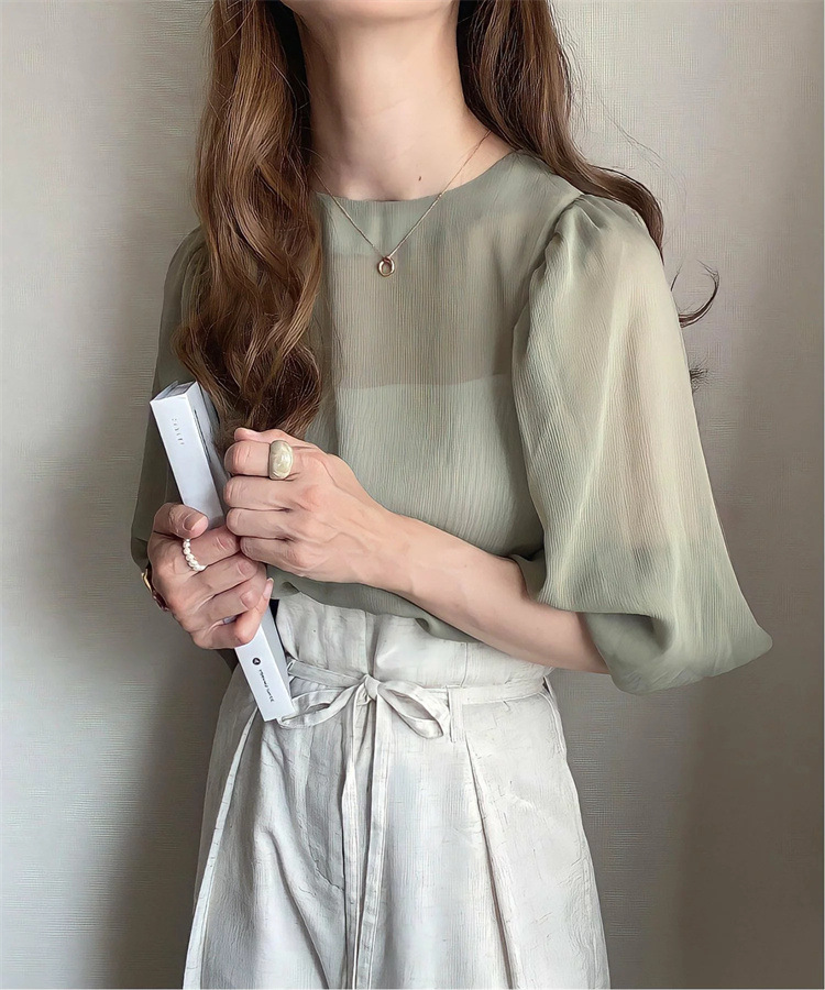 フォーマルカジュアル 謝恩会対応シアーブラウス ふんわり袖 透け感 上品レディース