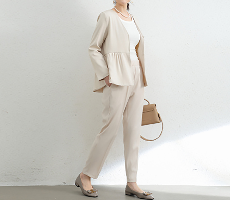 フォーマルカジュアル 卒業式対応 上品な大人のセットアップスーツ 体型隠し効果付き