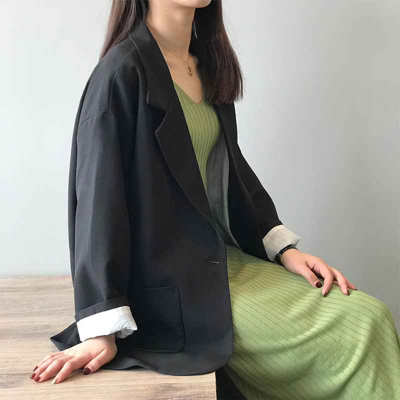 フォーマルカジュアル 通勤用テーラード仕立て jacket 襟付き裏地付きゆったりシルエット
