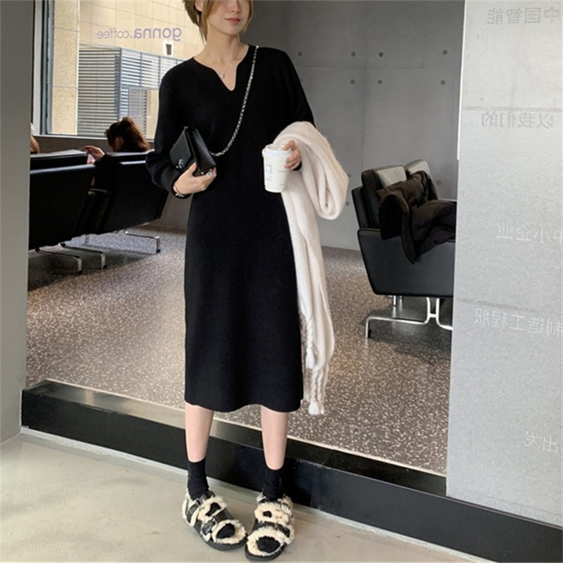 フォーマルカジュアル 通勤用ニット編みワンピース長袖きれいめ体型カバー新作