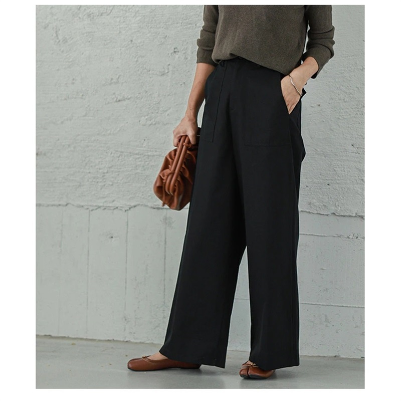 フォーマルカジュアル 通勤用体型カバーワイドパンツ ハイウエストバギー