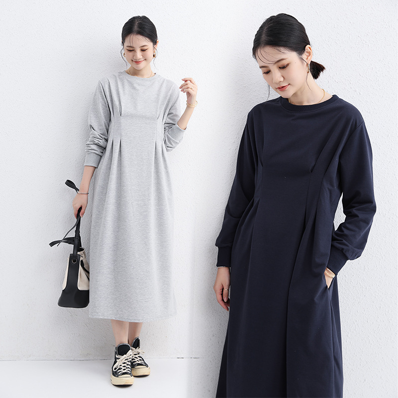 フォーマルカジュアル 参観日対応 長袖ロングワンピース 体型カバー 大きいサイズ
