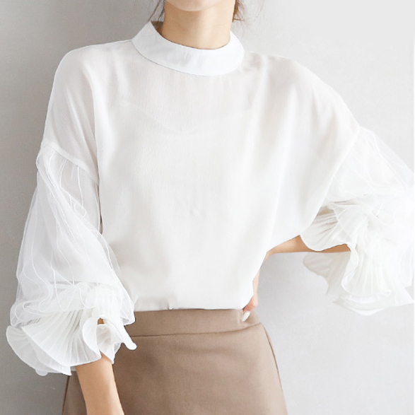 フォーマルカジュアル 参観日にぴったり シフォン袖透け感ブラウス