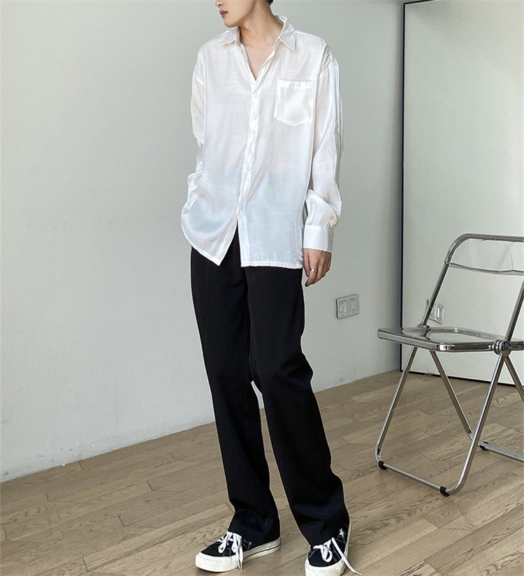 メンズ 黒 ファッション メンズ 薄手 長袖シャツ ゆったり 夏用 新品