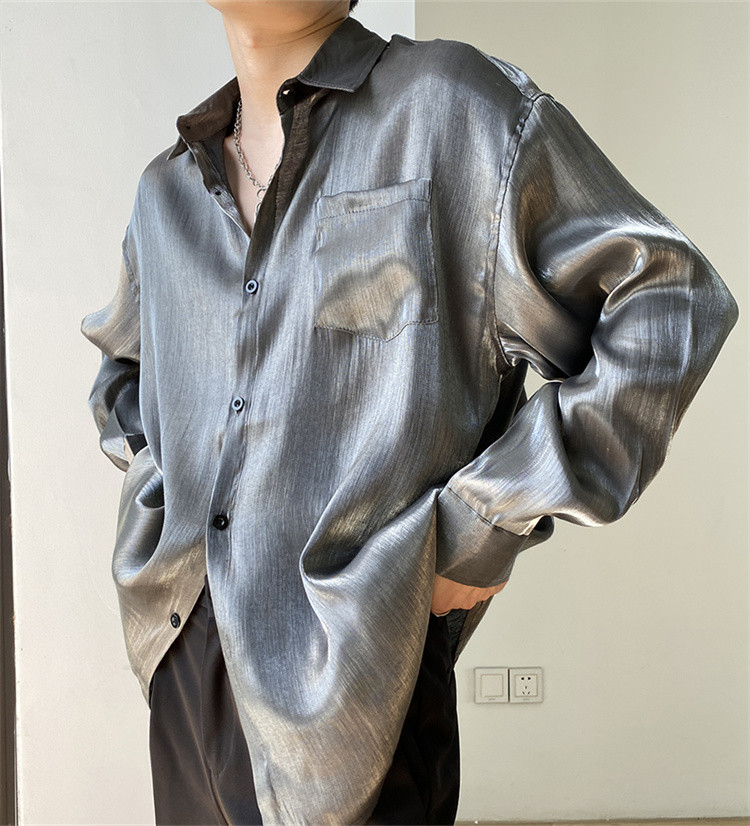 メンズ 黒 ファッション メンズ 薄手 長袖シャツ ゆったり 夏用 新品