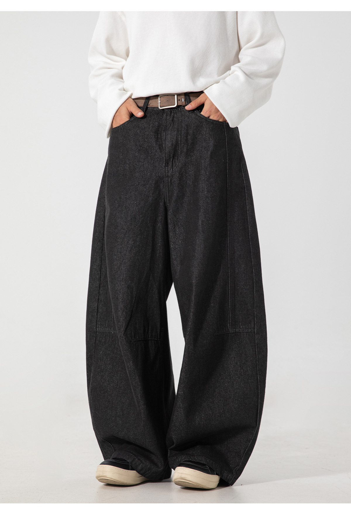 メンズ 黒 ファッション メンズ 黒 ワイドバルーンパンツ ヴィンテージ風 チェーン付き