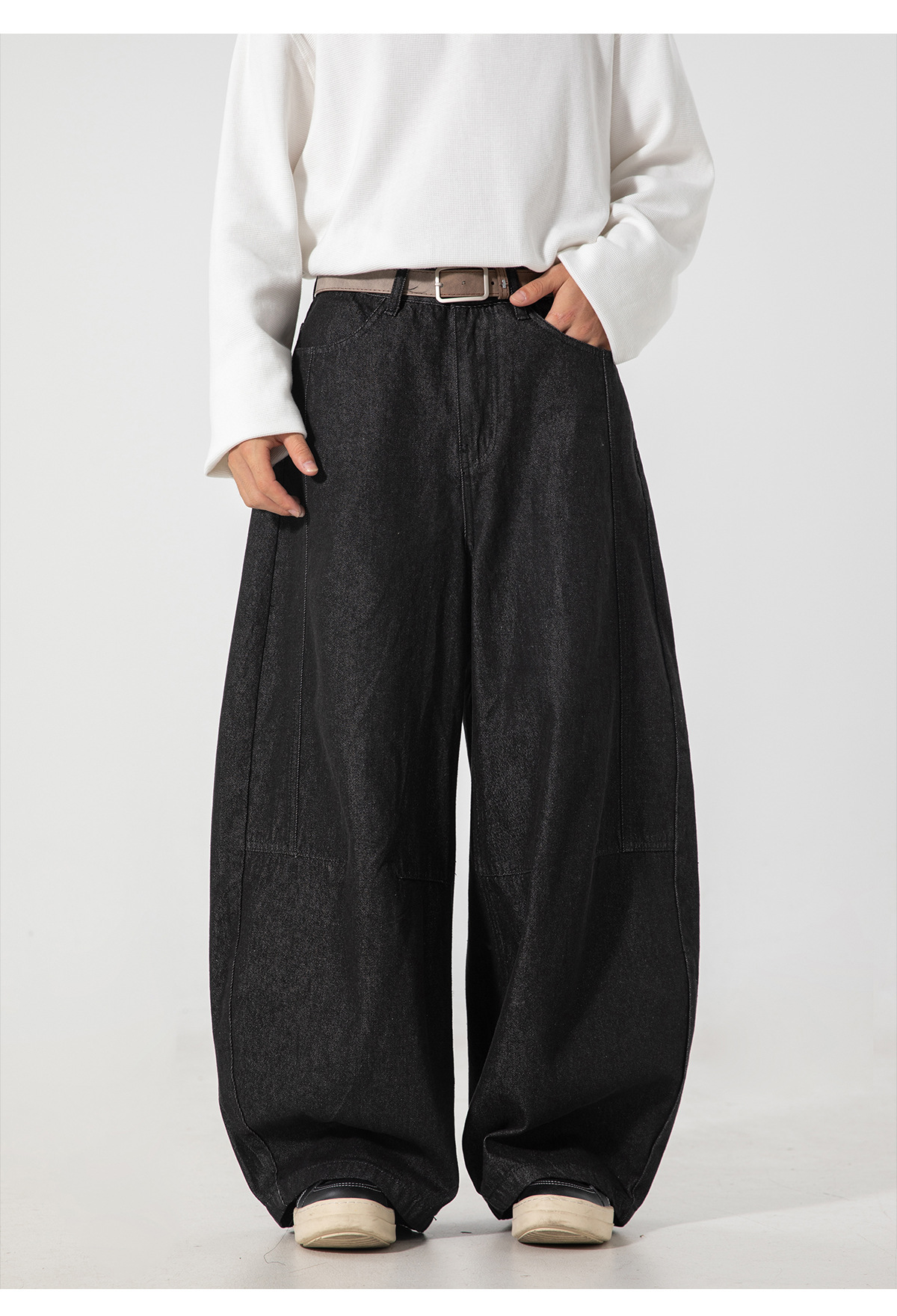 メンズ 黒 ファッション メンズ 黒 ワイドバルーンパンツ ヴィンテージ風 チェーン付き