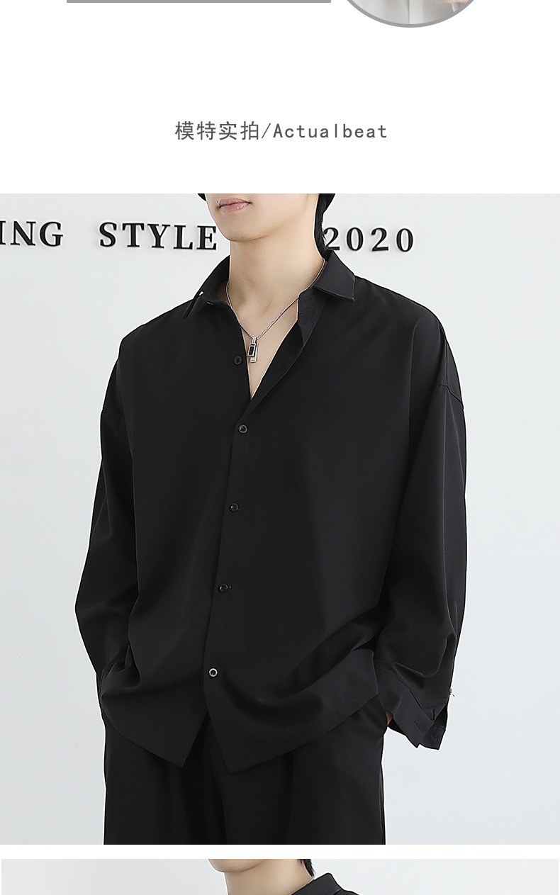 メンズ 黒 ファッション シンプル ゆったりドレスシャツ