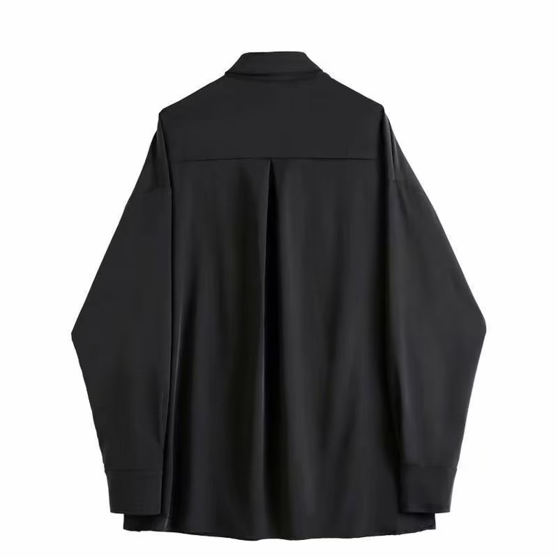 メンズ 黒 ファッション 長袖チェーン付き黒シャツ メンズカジュアル
