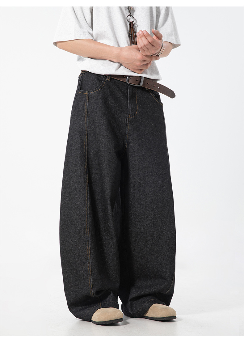 メンズ 黒 ファッション メンズ 春夏 黒 古着風デニムパンツ ワイドシルエット