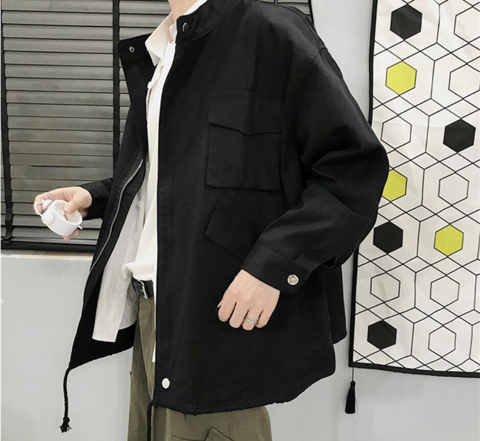 メンズ 黒 ファッション 秋冬メンズ黒ジャケット長袖ポケット付きコート