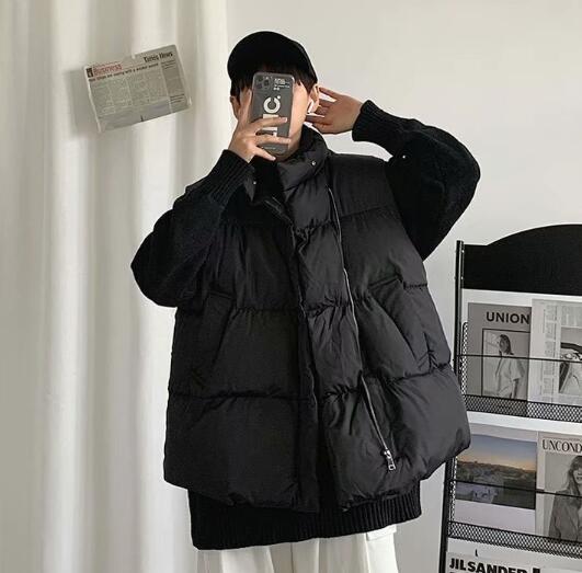 メンズ 黒 ファッション 秋冬メンズ黒ダウンベスト防寒アウター