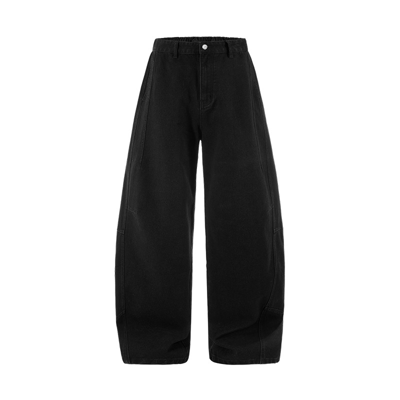 メンズ 黒 ファッション メンズ黒デニムパンツ 立体裁断ワイドシルエット