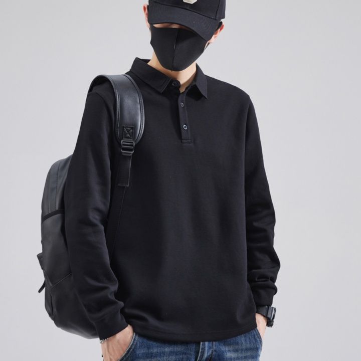 メンズ 黒 ファッション ポロシャツ シンプル長袖ポロシャツ