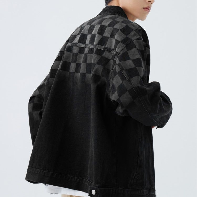 メンズ黒ファッション ジャケット 市松模様デニム