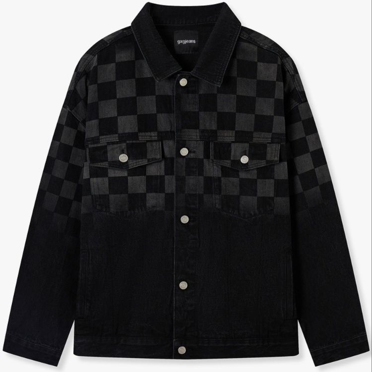メンズ黒ファッション ジャケット 市松模様デニム