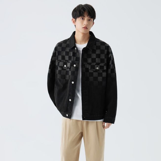 メンズ黒ファッション ジャケット 市松模様デニム
