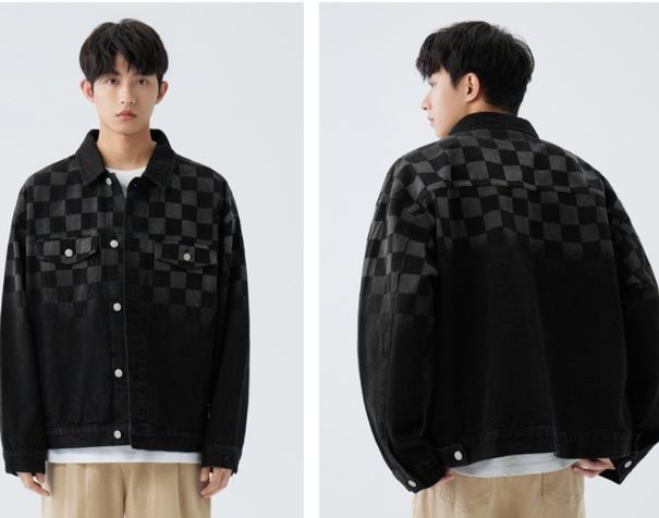 メンズ黒ファッション ジャケット 市松模様デニム
