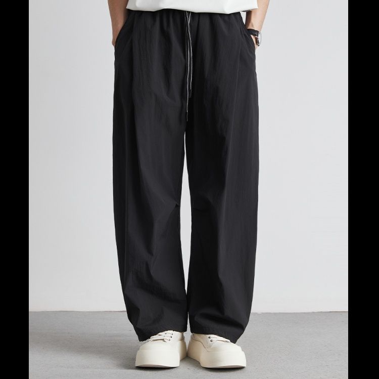 メンズ 黒 ファッション ワイドシルエット リラックスパンツ