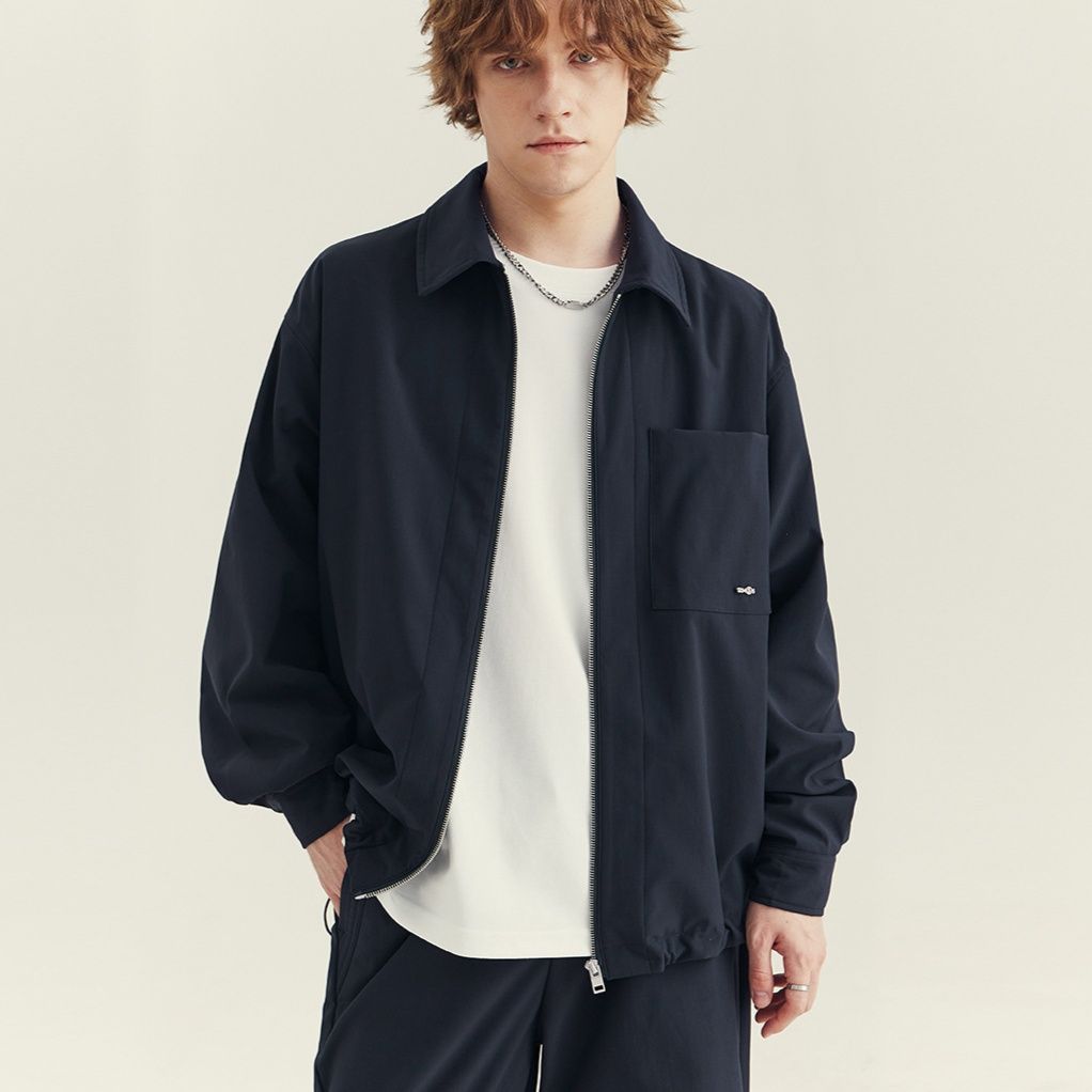 メンズ 黒 ファッション ミニマルシルエットジップジャケット