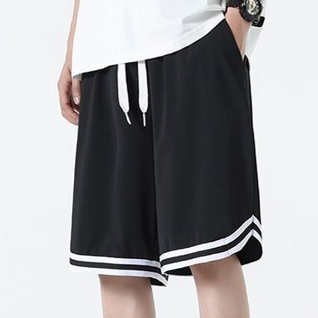 メンズ 黒 ファッション ラインアクセント ショートパンツ