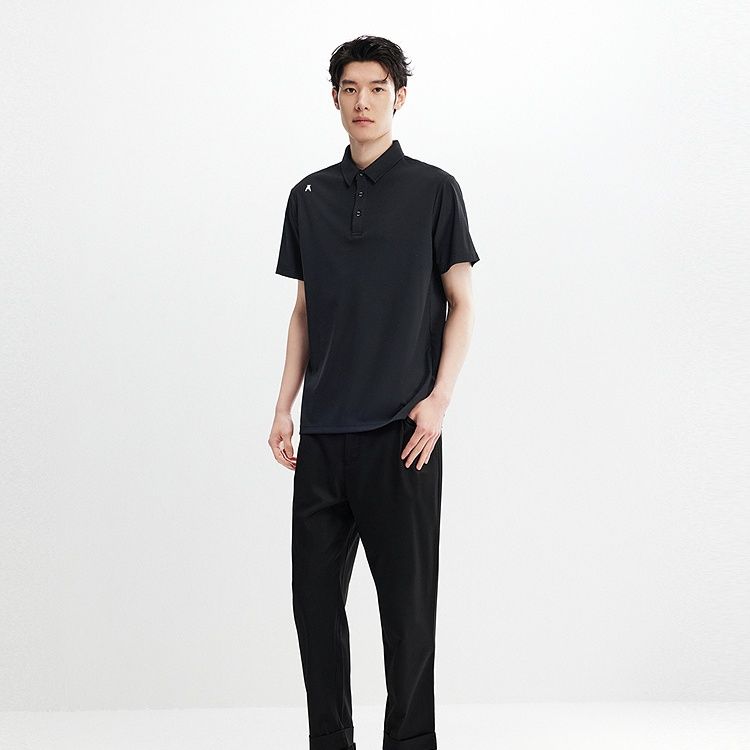 メンズ 黒 ファッション 上質シルエット スタイリッシュポロ