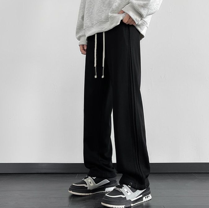 メンズ 黒 ファッション ストレートシルエット リラックスパンツ