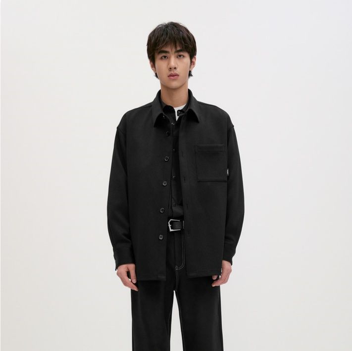 メンズ 黒 ファッション シンプル切替シャツジャケット