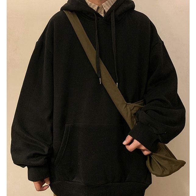 メンズ 黒 ファッション シンプル余裕シルエットパーカー