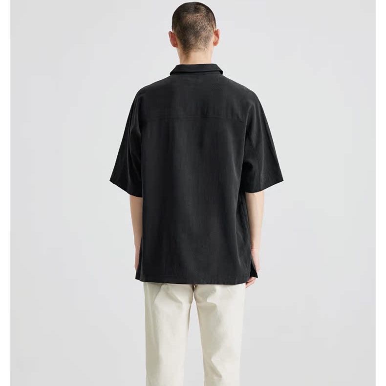 メンズ 黒 ファッション ゆったりシルエット半袖シャツ