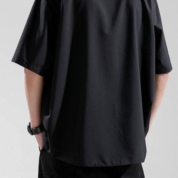 メンズ 黒 ファッション ワイドシルエットドレスシャツ