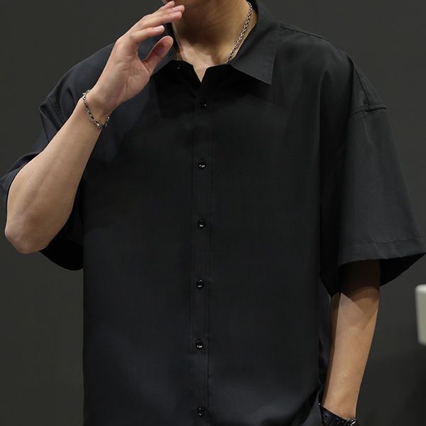 メンズ 黒 ファッション ゆったりシルエット 半袖シャツ
