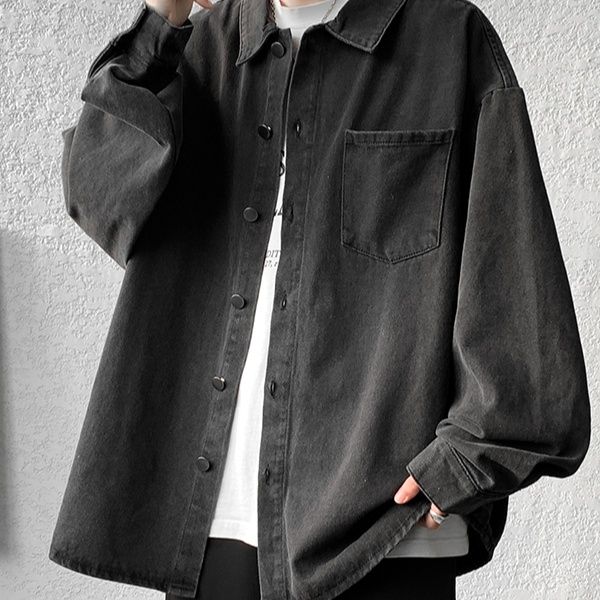メンズ 黒 ファッション オーバーサイズデニム長袖シャツ