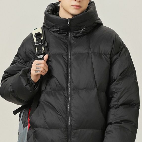 メンズ 黒 ファッション 防滴ダウンジャケット フード付きフェザー入り秋冬アウター