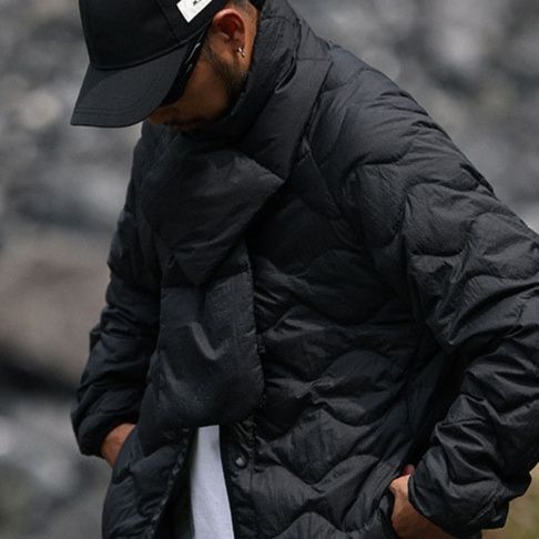 メンズ 黒 ファッション 中綿ジャケット 防寒アウター 秋冬