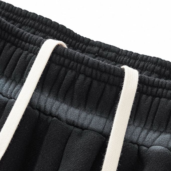 メンズ 黒 ファッション メンズ厚手裏起毛スウェットパンツ黒ヴィンテージ風ワイドパンツ