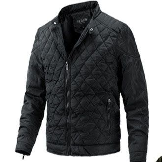 メンズ 黒 ファッション 男性用ダイヤキルト中綿ジャケット立襟アウター