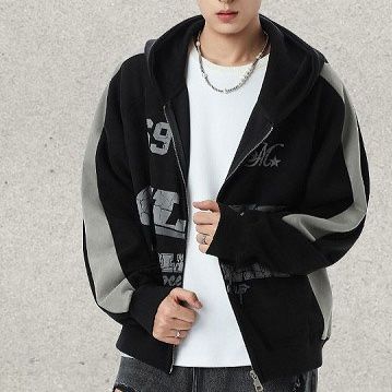 メンズ 黒 ファッション メンズ スエード ジップアップパーカー 配色切り替え カジュアルフーディ 