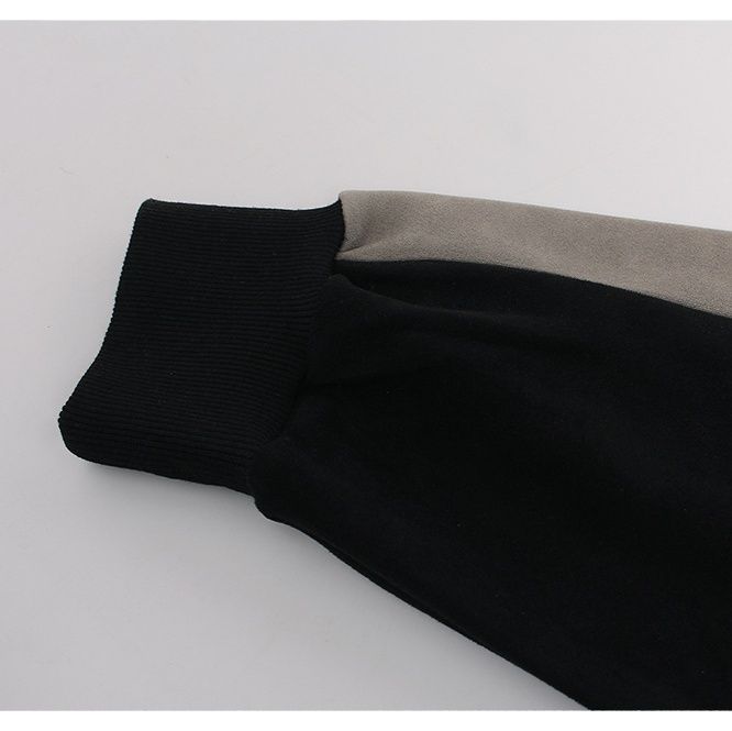 メンズ 黒 ファッション メンズ スエード ジップアップパーカー 配色切り替え カジュアルフーディ 