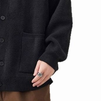 メンズ 黒 ファッション メンズ黒ニットカーディガン秋冬新作