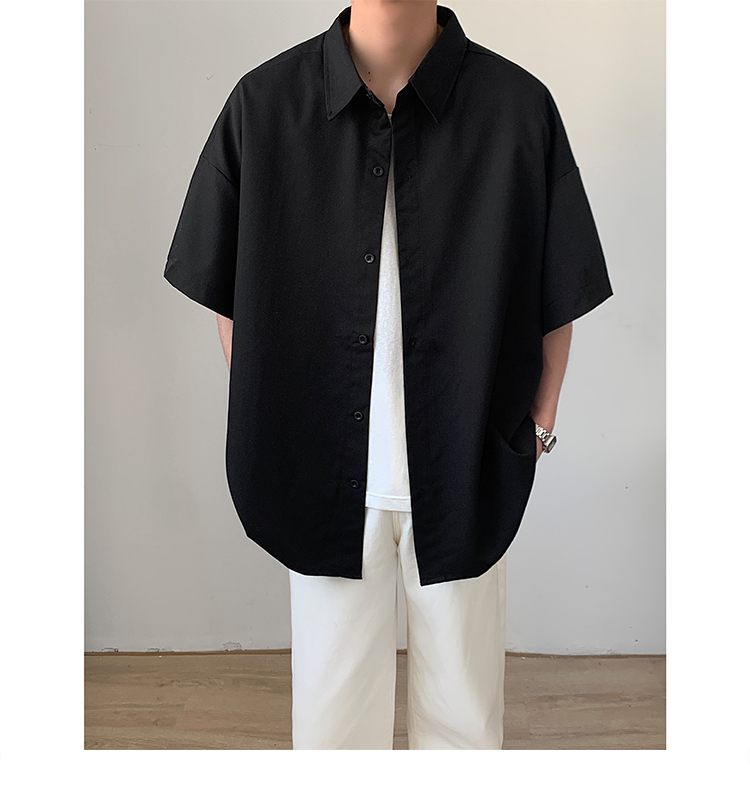 メンズ 黒 ファッション ゆったりシルエット半袖シャツ