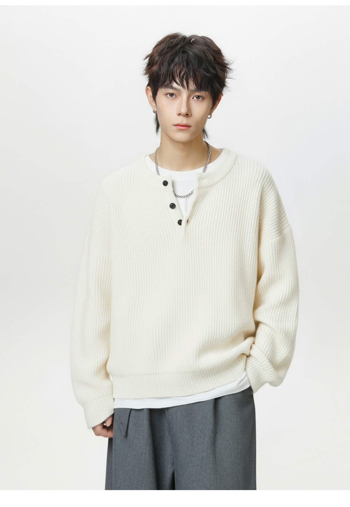 メンズ 黒 ファッション メンズ秋冬厚手ヘンリーネックニットセーター