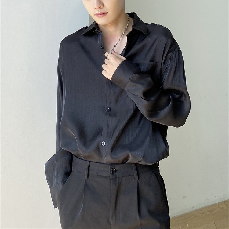 メンズ 黒 ファッション メンズ 薄手 長袖シャツ ゆったり 夏用 新品