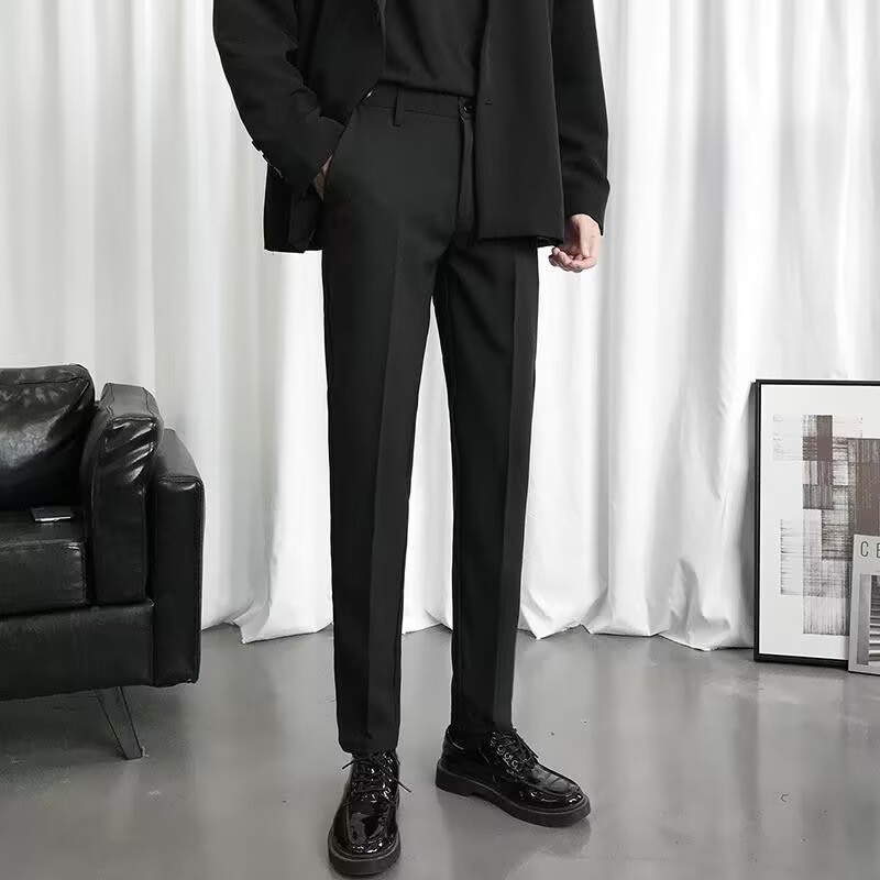 メンズ 黒 ファッション 洗練スリムスラックス
