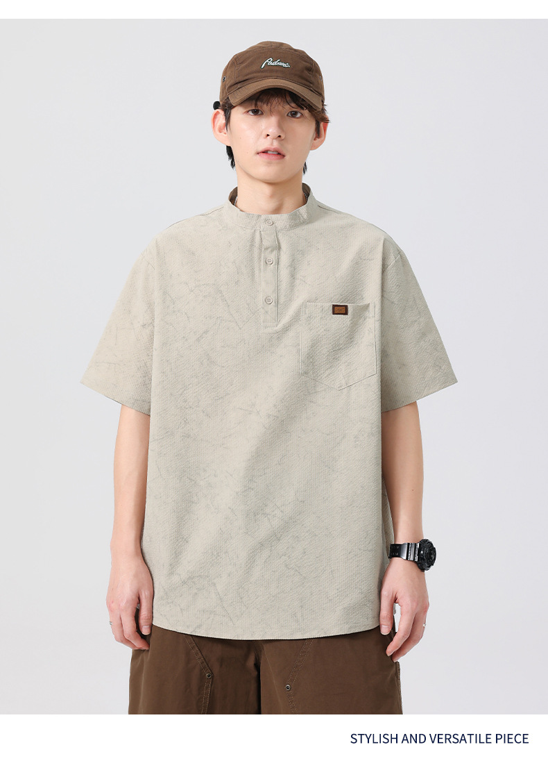 メンズ 黒 ファッション メンズ ヘンリーネック半袖シャツ 黒 カジュアル 通気性抜群 全三色